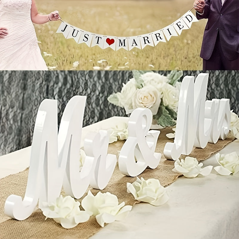 [Romantic Charm] Elegant White Wooden Mr & Mrs Wedding Signs - Tabletop Decoration with Stylish Lettering for Party, Dinner, or Home Wall Display, Perfect for Wedding Celebrations, Wedding Table Decor | Elegant Wedding Signs