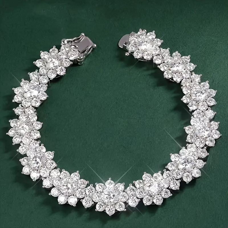 925 Silver Exquisite Shining Crystal Zirconia Sunflower 925 Silver Exquisite Shining Crystal Zirconia Sunflower Bracelet Women's Fashion Wedding Dinner Jewelry Gift Sunflower Bracelet Women's Fashion Wedding Dinner Jewelry Gi