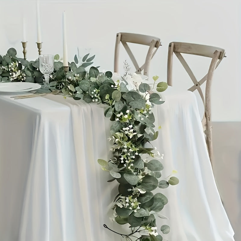 1pc Artificial Eucalyptus Garland - Faux Greenery Vine for Wedding, Home & Garden Decor - Versatile Hanging Plant for Table, Wall & Party Decoration - Plastic, Freestanding, No Electricity or Feathers Required