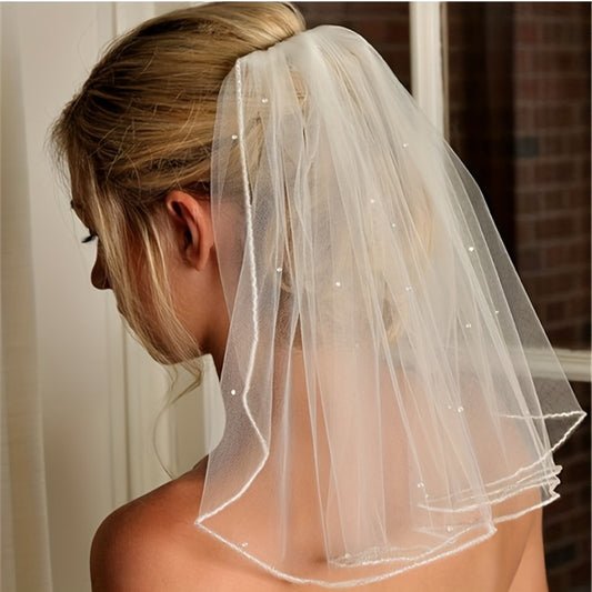 Short Simple Style Wedding Bridal Head Veil - With Comb Photo Accessories For Women