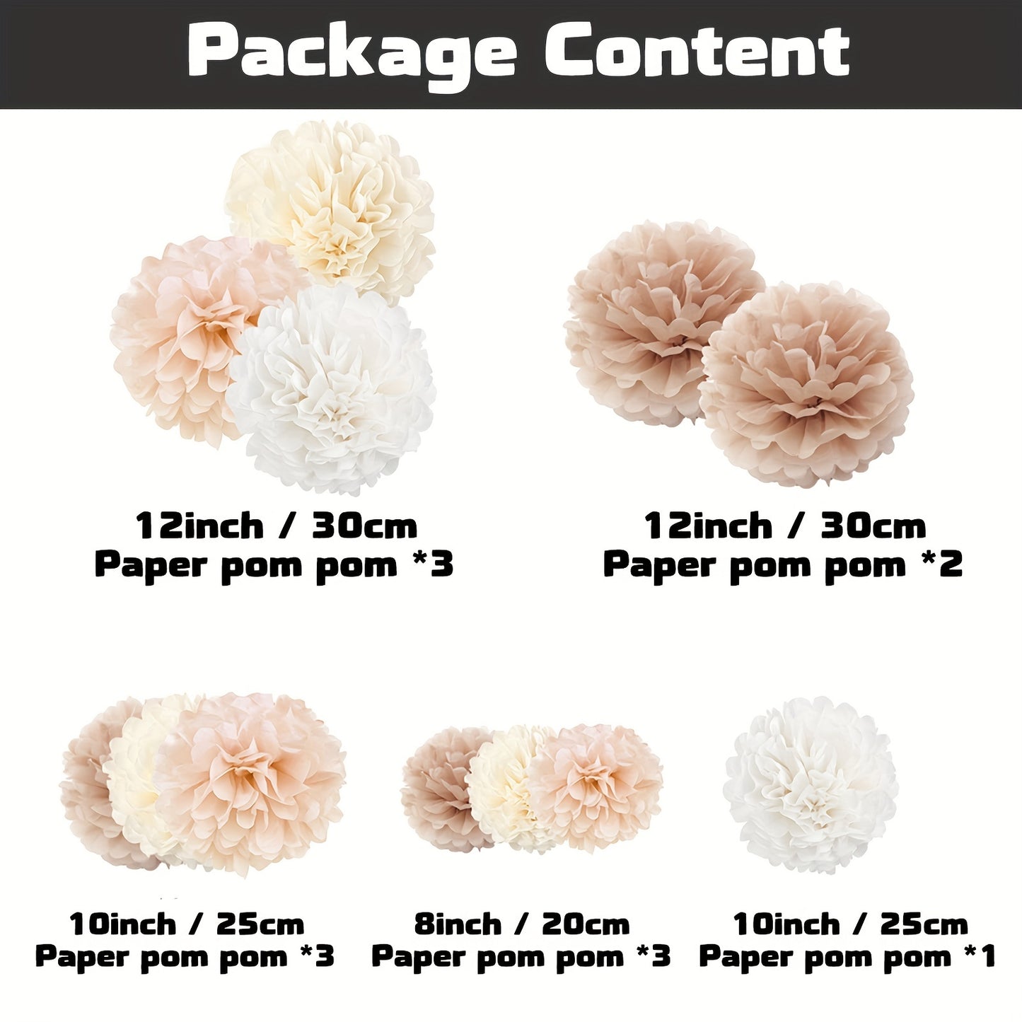 12pcs Champagne Tissue Paper Poms, Creamy White Paper Flowers For Engagement Receptions, Bachelorette, Birthday, Boho Bridal Showers Party Supplies Easter gift halloween and christmas gift