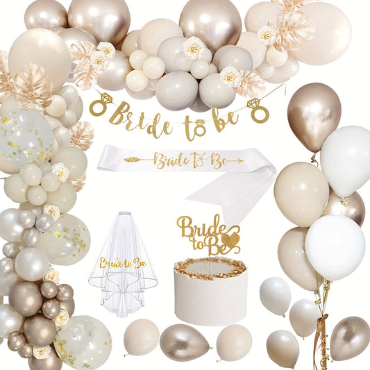 "Bride to Be" Wedding Decorations: Classic Style Balloons, Veil, Cake Topper, Sash, and Wall Hanging Banner