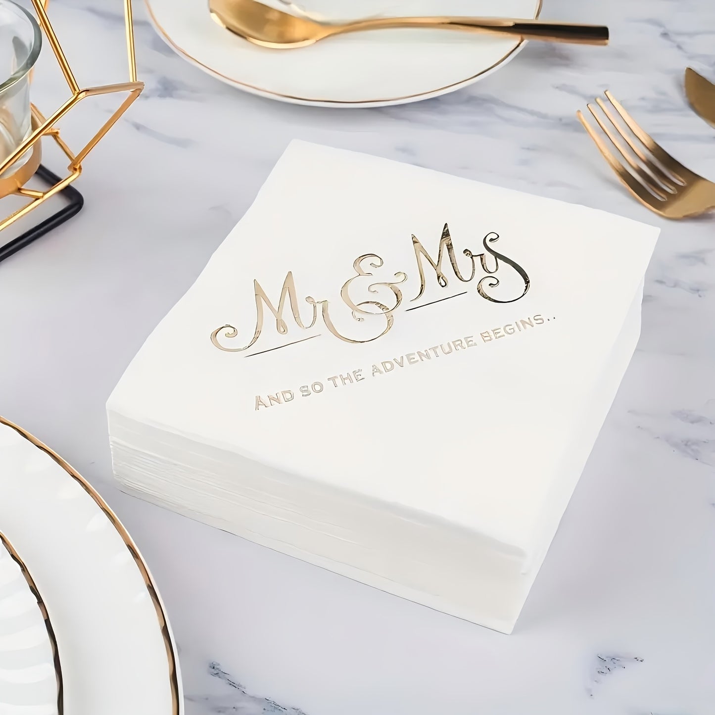 100pcs 3-Ply Soft Tissue Napkins - Elegant Golden Foil, Disposable, for Weddings & Celebrations