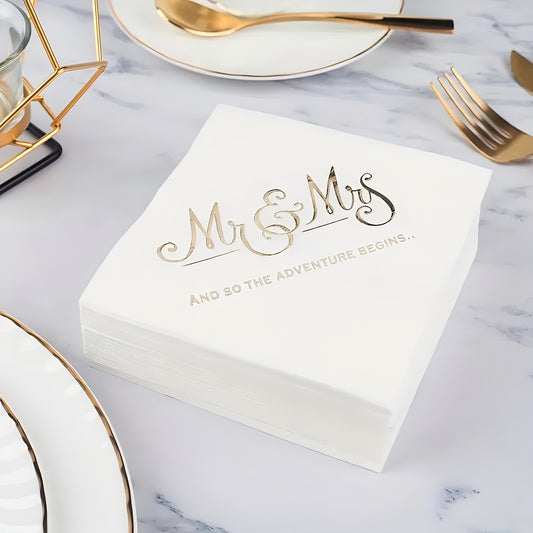 100pcs 3-Ply Soft Tissue Napkins - Elegant Golden Foil, Disposable, for Weddings & Celebrations