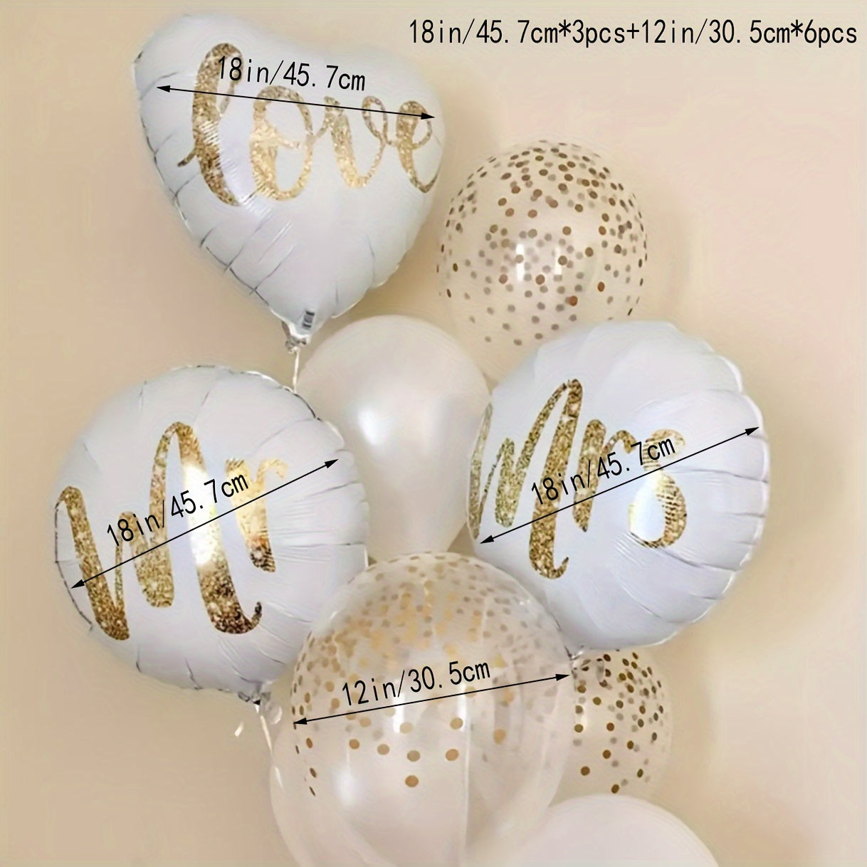 [Aluminum Film Wedding Balloons] 9pcs/set Wedding Balloons, Aluminum Film Balloons Love Balloons, Wedding Anniversary Photo Decoration Props, Proposal Bachelorette Party Arrangement Outdoor Wedding Christmas Gift -winter, new