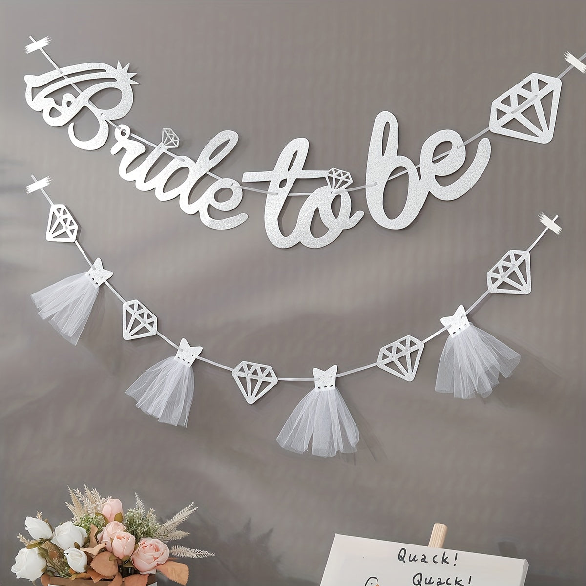 The Bride-to-be Holds A Wedding Banner,